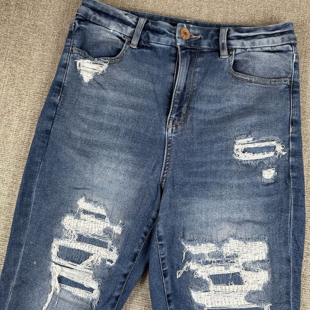 American Eagle Womens 8 Short Curvy Hi-Rise Jegging Blue Distressed Stretch Jean